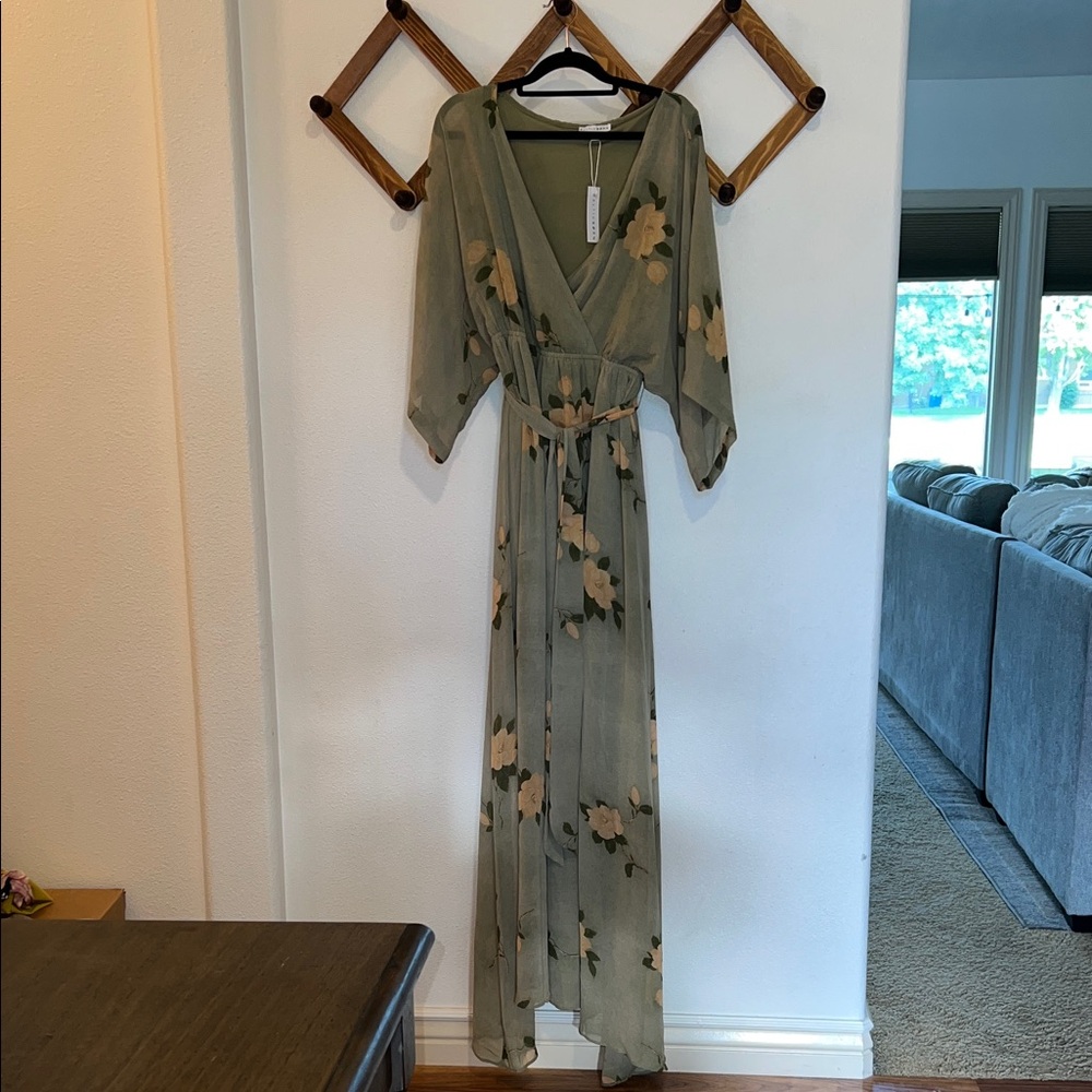 Baltic Born Floral Maxi Dress in Olive and Beige